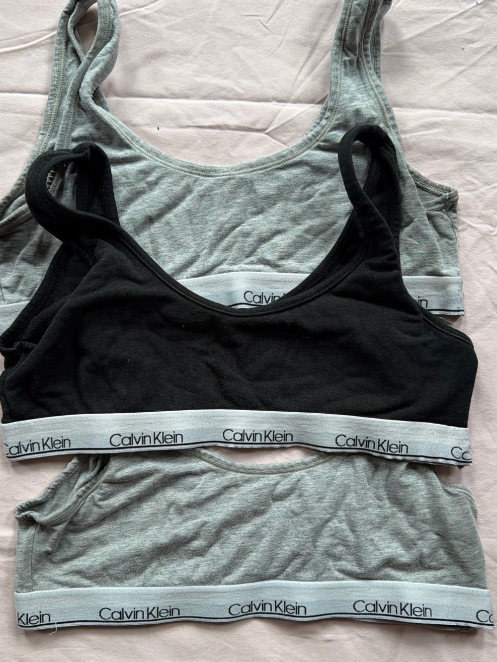 Calvin Klein Two-Pack Bralettes in Black & Heather Gray